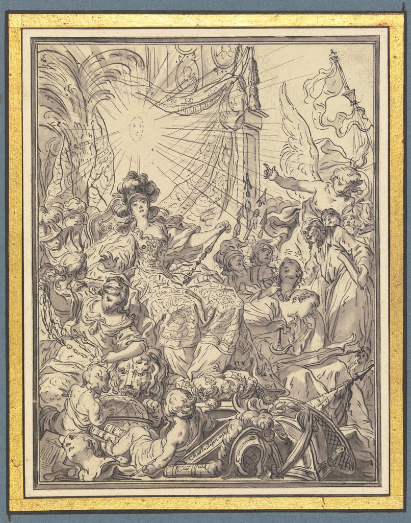 Frankreich auf dem Thron, umgeben von allegorischen Figuren, Charles Eisen