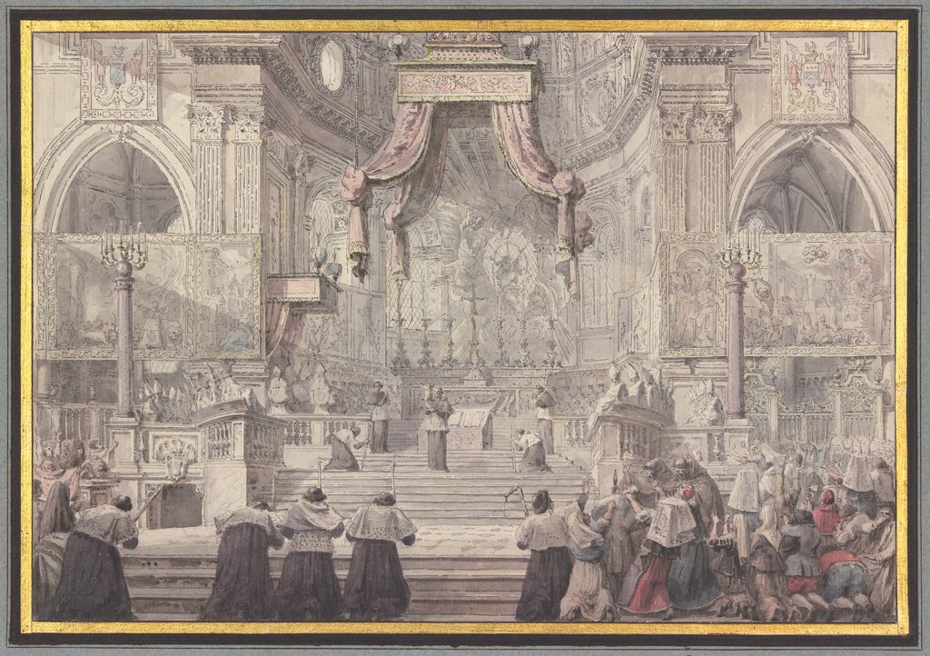 Das Blutwunder des Heiligen Januarius in der Kathedrale von Neapel, Louis-Jean Desprez