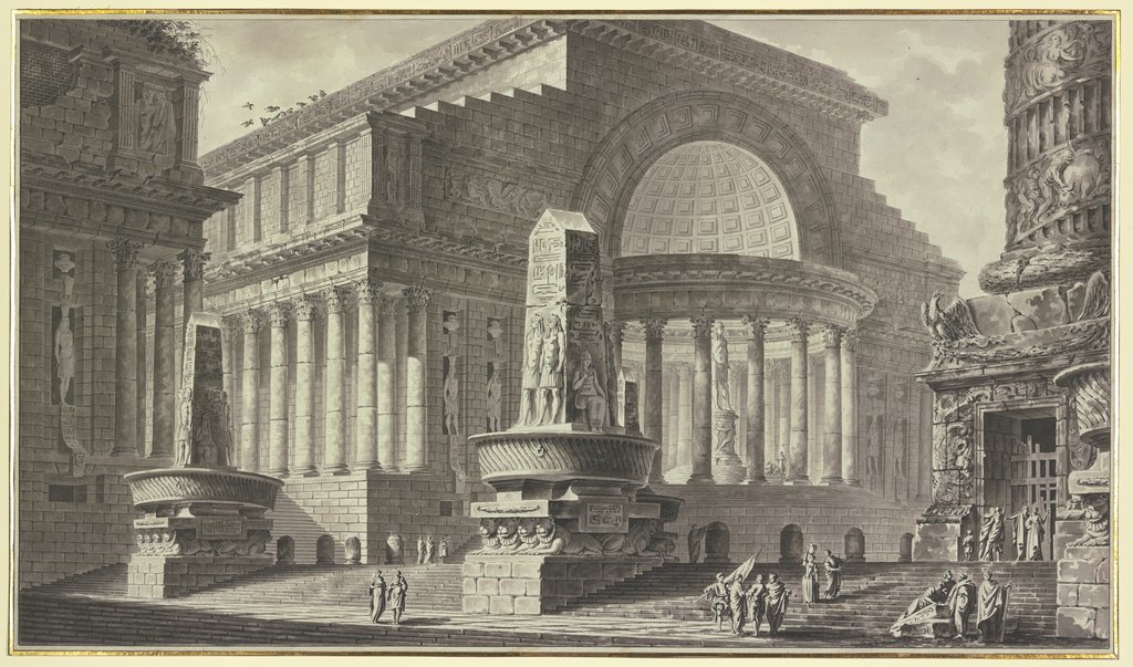 Phantasie-Architektur in ägyptischem Stil, Französisch, 18. Jahrhundert, Jean-Baptiste Daubanton;   ?