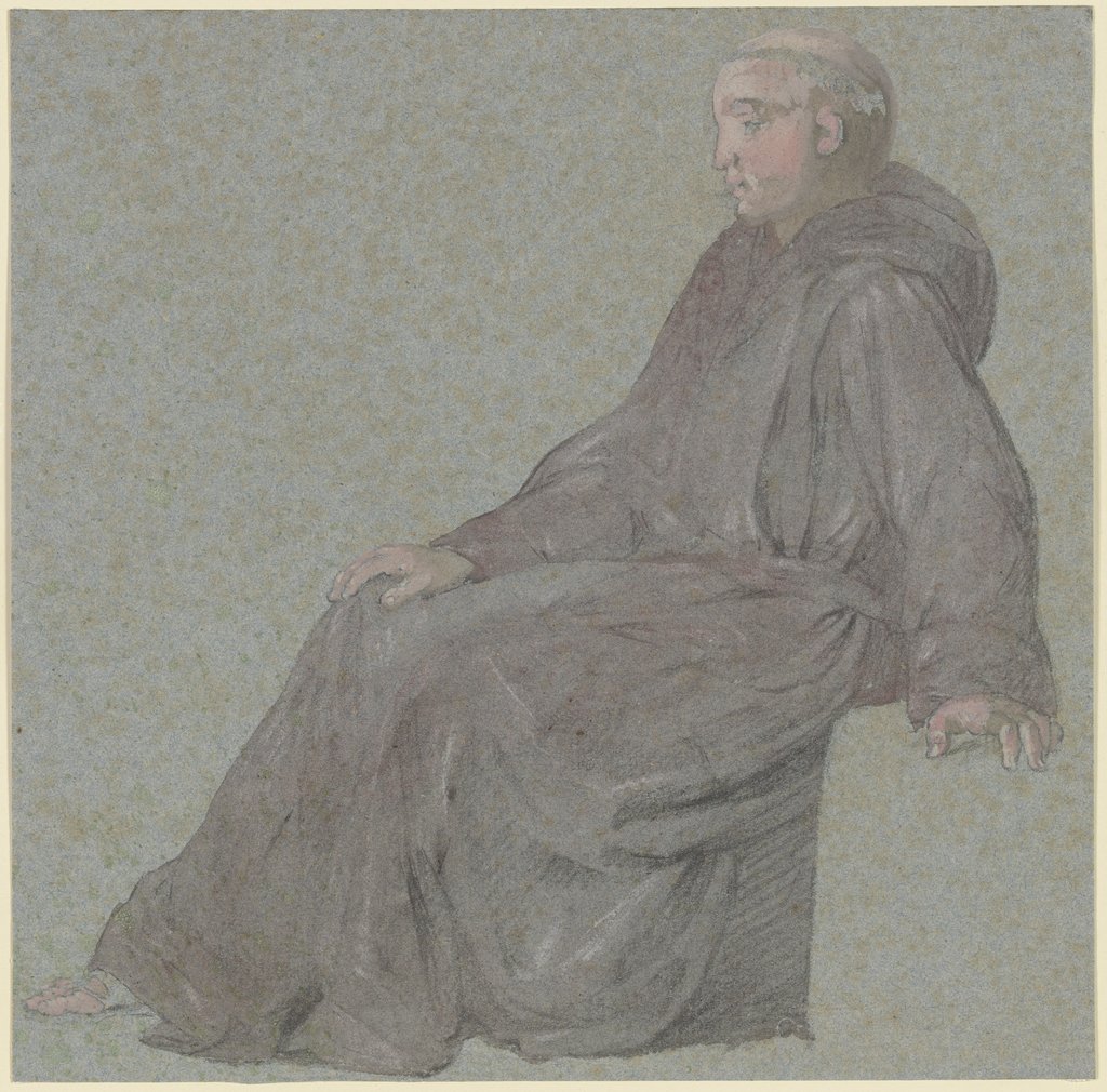 Sitzender Mönch, im Profil nach links, Georg Melchior Kraus