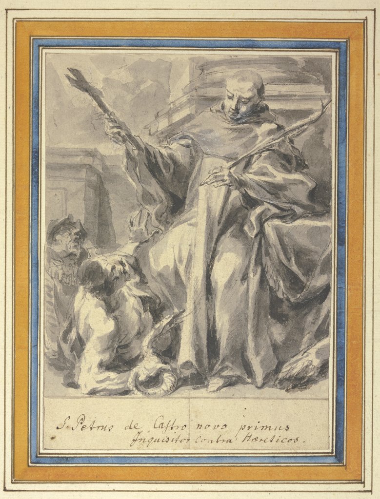 Petrus von Chateauneuf mit Kreuz und Märtyrerpalme und zwei das Ketzertum versinnbildlichende Figuren, Johann Christoph Liška