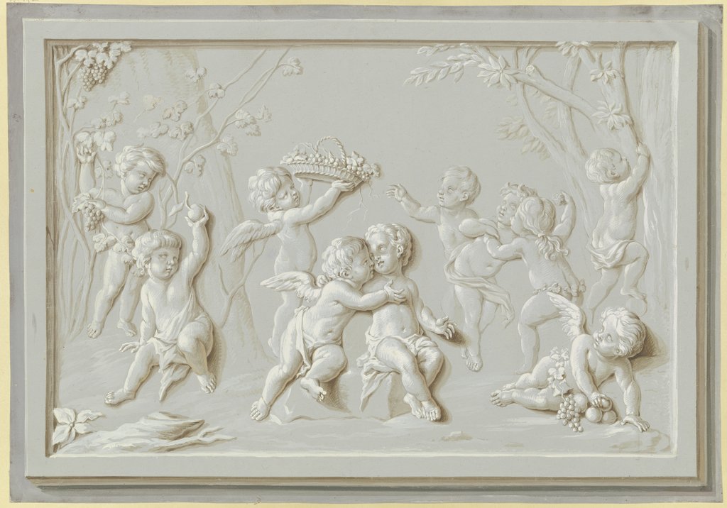 Amoretten bei der Weinlese, als Relief dargestellt, Andreas Leonhard Moeglich