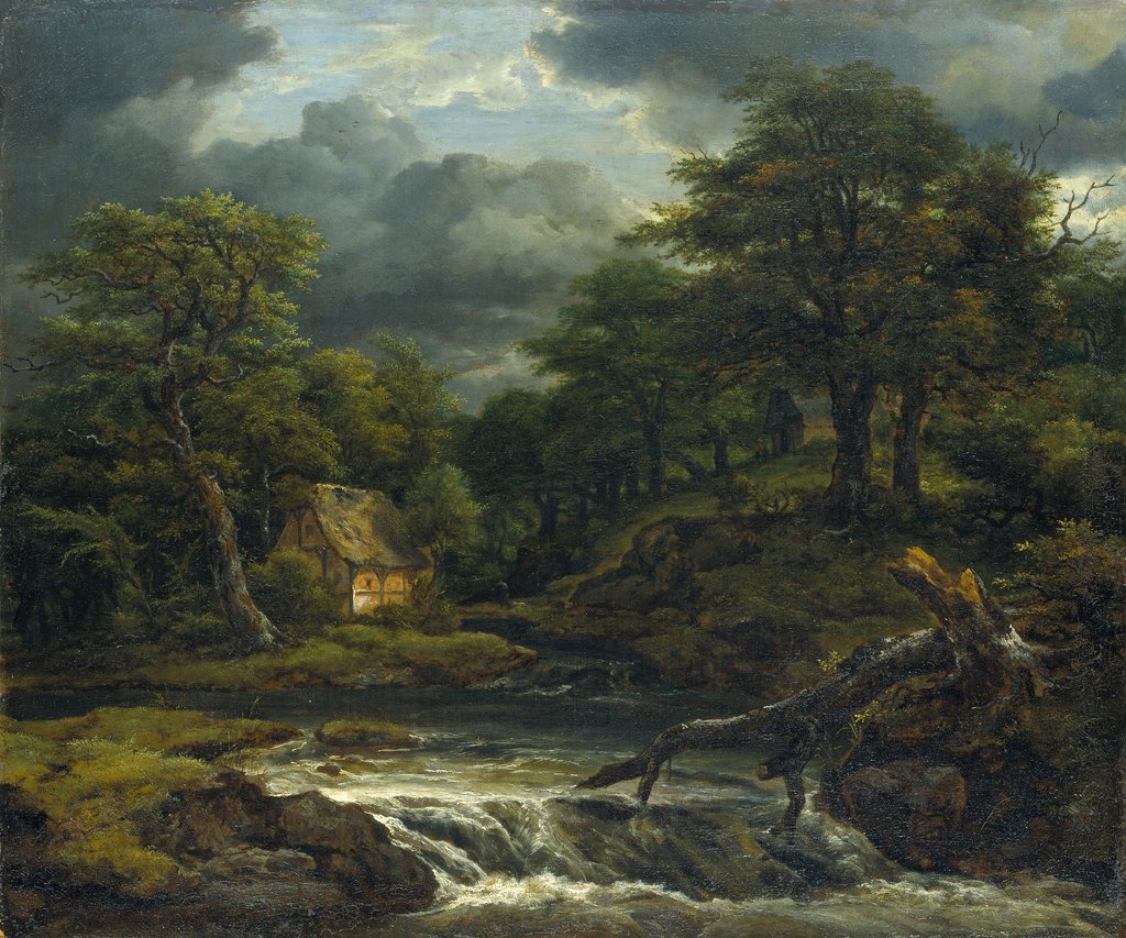Waldlandschaft mit Wasserfall bei aufziehendem Gewitter, Jacob Isaacksz. van Ruisdael