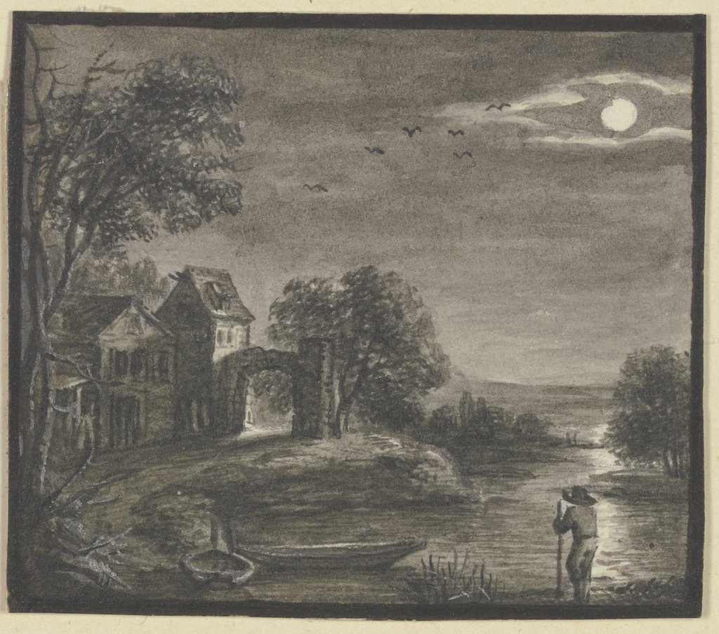 Gebäude am Fluß im Mondschein, Johann Ludwig Ernst Morgenstern