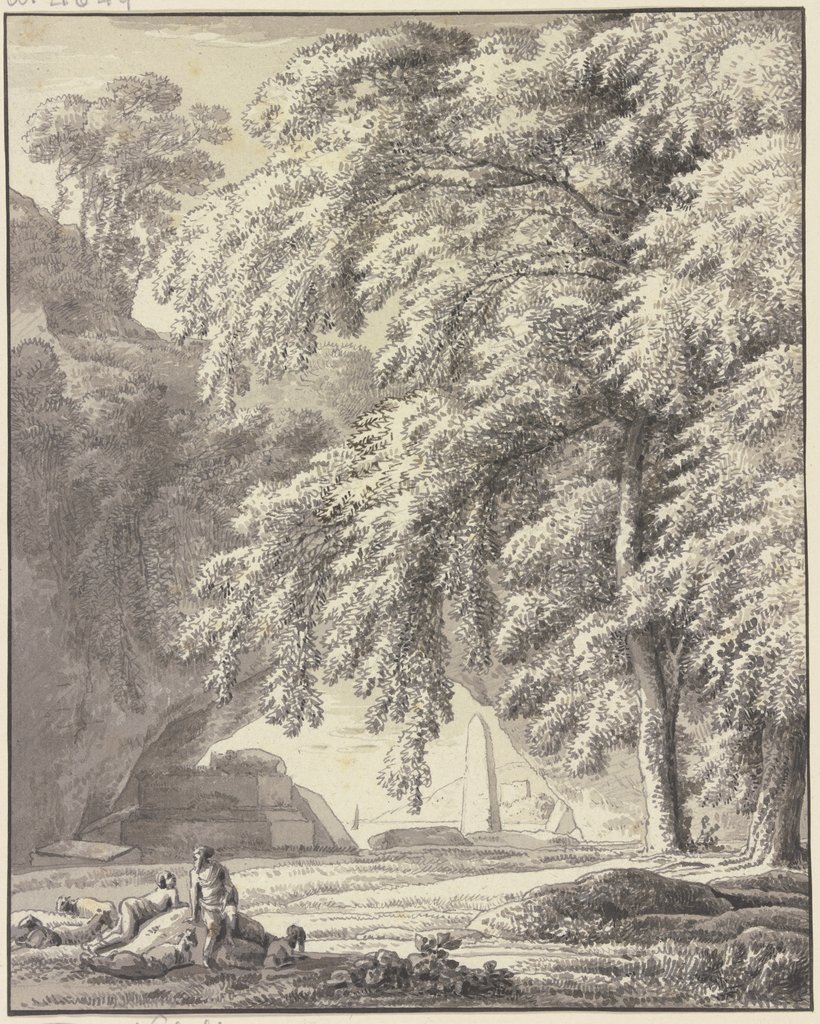 Landschaft mit antiken Monumenten und Staffage, Franz Innocenz Josef Kobell