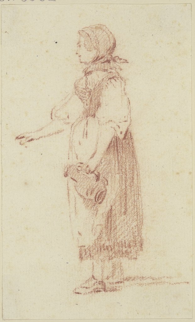 Stehende junge Frau mit einem Krug in der Linken, im Profil nach links, Georg Melchior Kraus