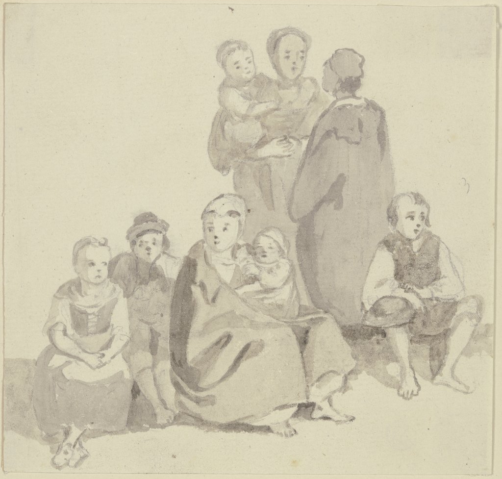 Gruppe von stehenden und sitzenden Frauen mit Kindern, Georg Melchior Kraus