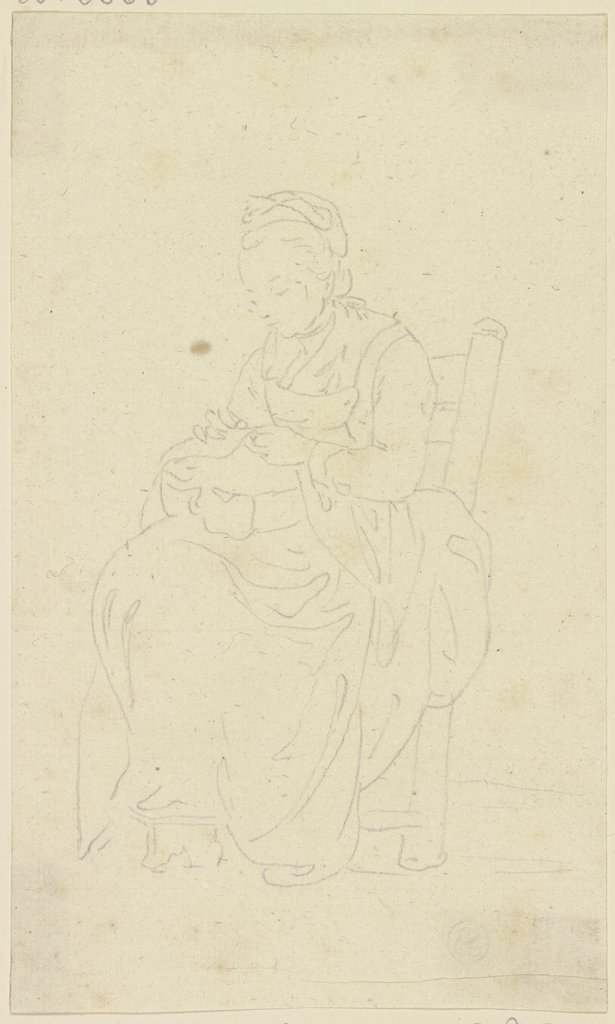 Auf einem Stuhl sitzende Frau mit einer Handarbeit, Georg Melchior Kraus