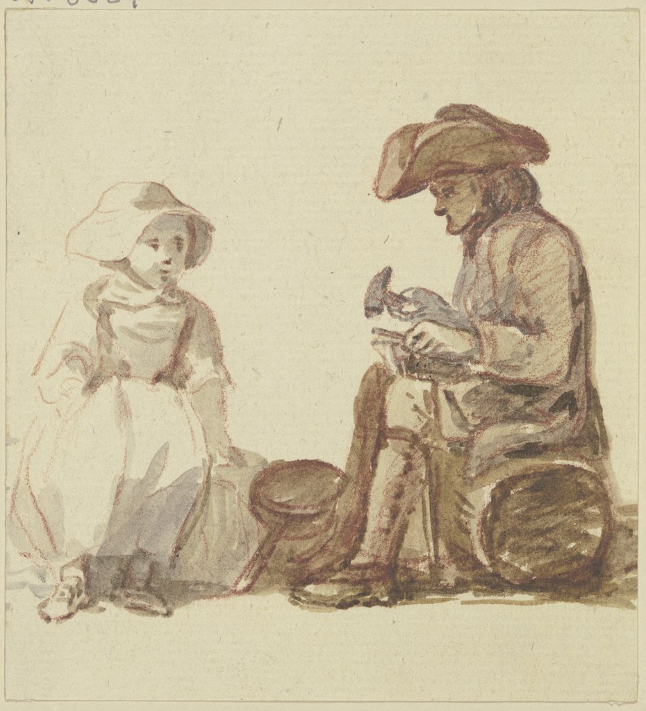 Sitzender Kesselflicker, links neben ihm ein Mädchen, Georg Melchior Kraus