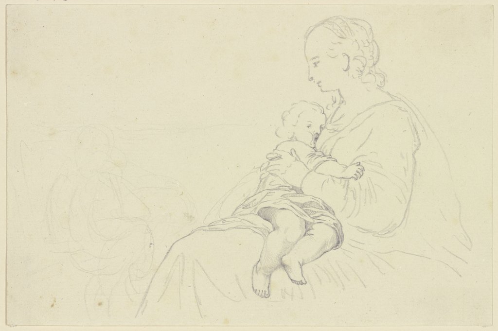 Sitzende Frau, dem auf ihrem Schoß liegenden Kind die Brust gebend, Georg Melchior Kraus