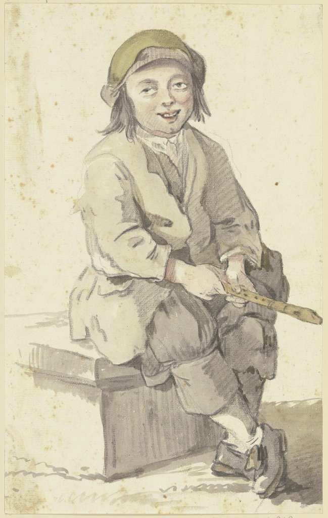 Sitzender Knabe, eine Klarinette in den Händen haltend, Georg Melchior Kraus
