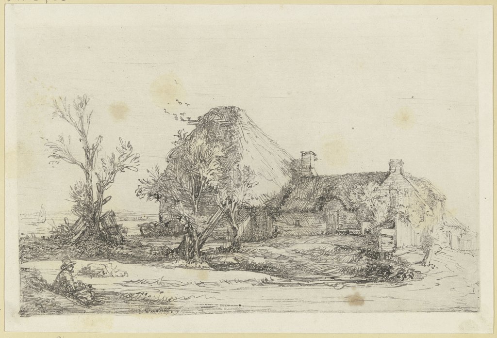 Rembrandts Landschaft mit dem Zeichner, seitenverkehrt, Joseph Bucher, after Rembrandt Harmensz. van Rijn