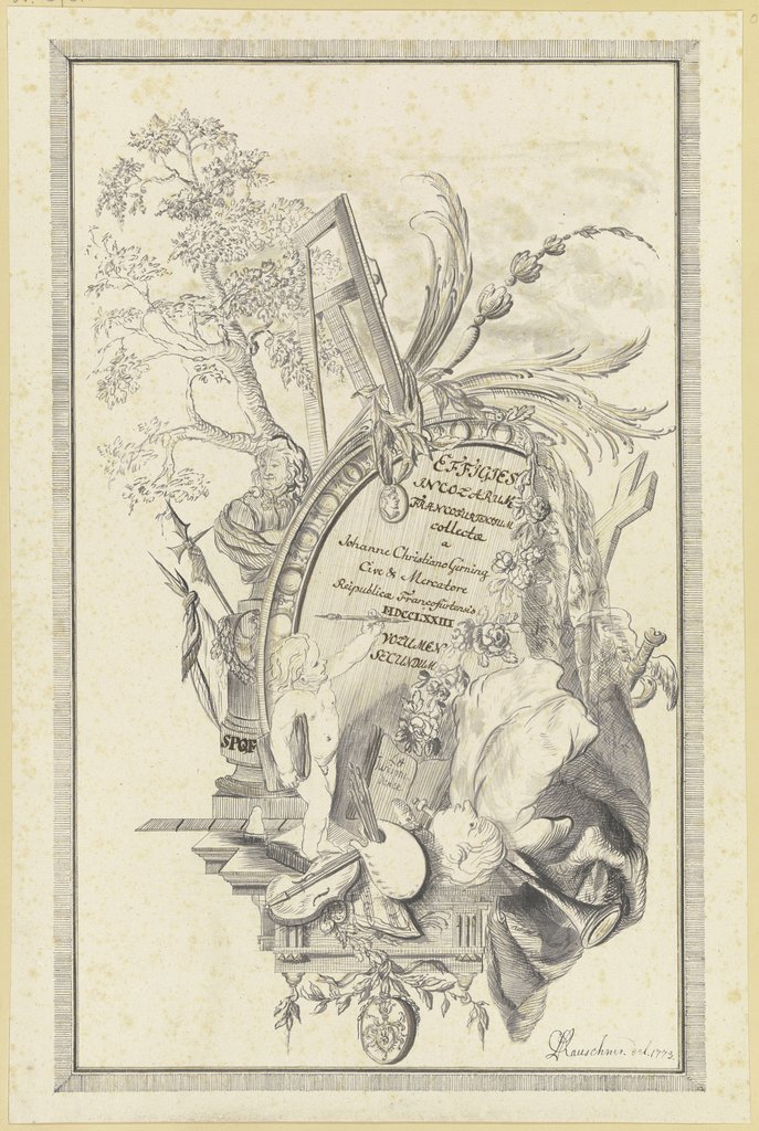 Entwurf zu einem Titelblatt für Johann Christian Gernings Sammlung von Frankfurter Porträts, Christian Benjamin Rauschner