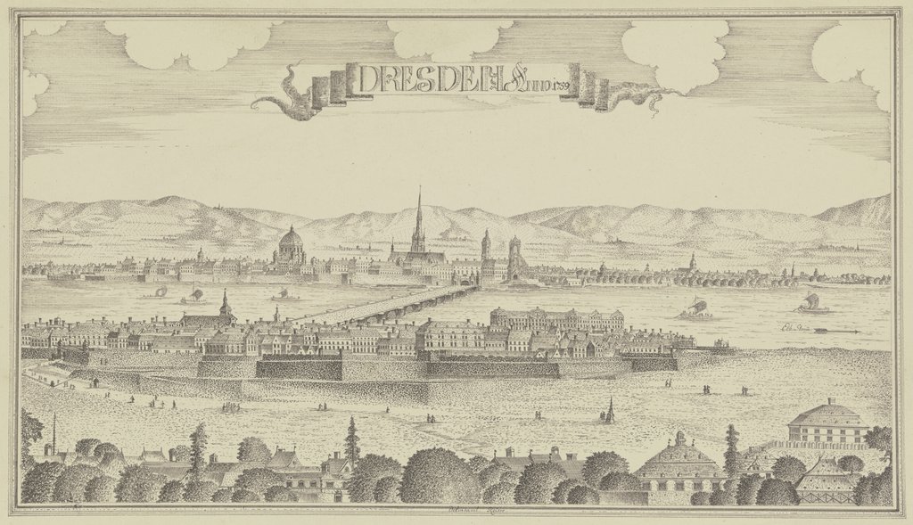 Ansicht von Dresden von der Neustadt aus, Johann Baptist Reiser