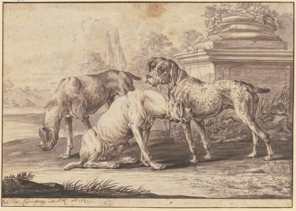 Drei Jagdhunde, Johann Elias Ridinger