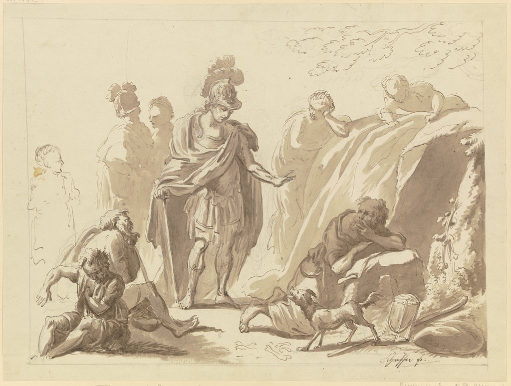 Alexander mit seinem Gefolge vor Diogenes, Friedrich Wilhelm Schäfer