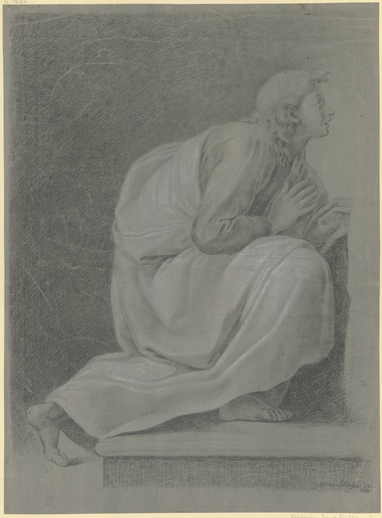 Kniender Jüngling nach rechts, aufwärts blickend, aus Raffaels "Disputa", Friedrich Wilhelm Schäfer, after Raphael
