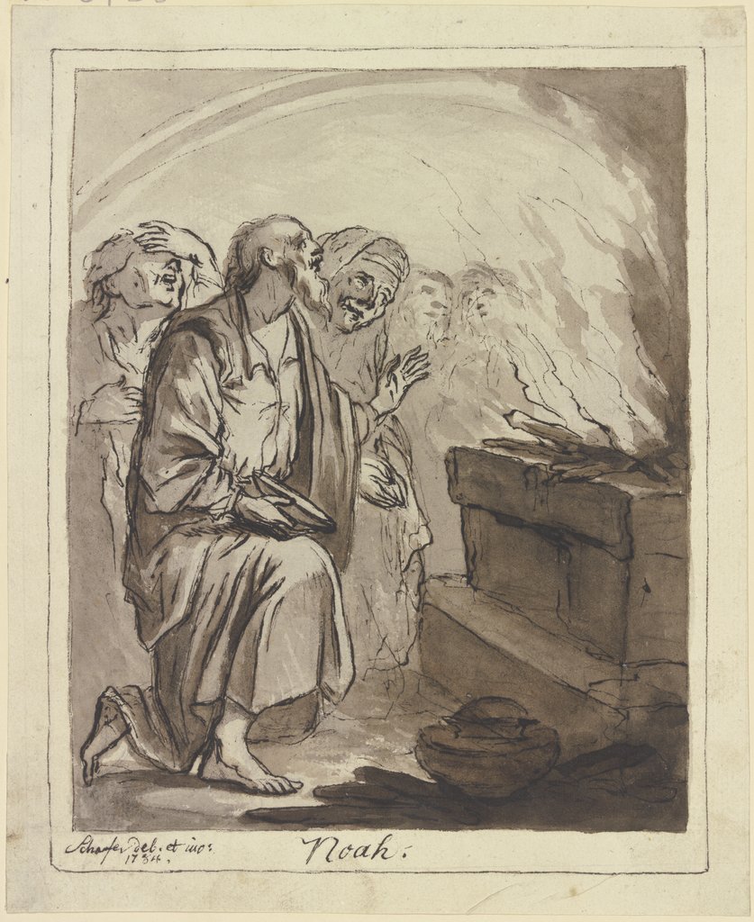 Noah mit seinen Angehörigen vor dem Opferaltar kniend, Friedrich Wilhelm Schäfer