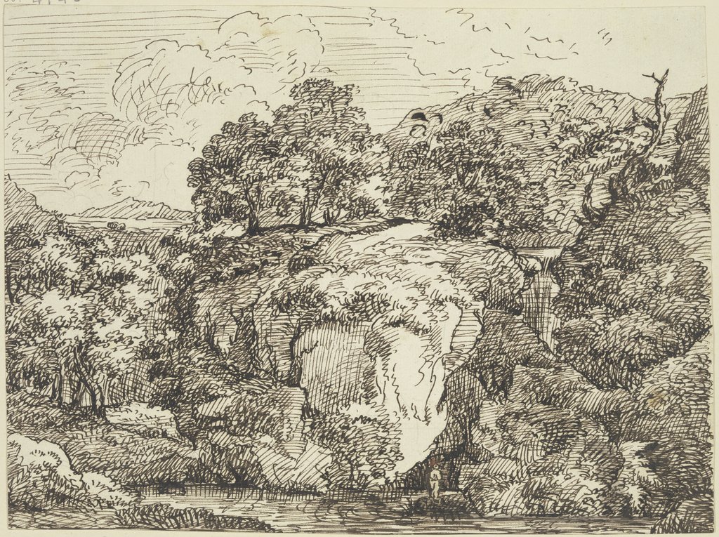 Berglandschaft mit Gewässer und Staffagefigur, Franz Innocenz Josef Kobell