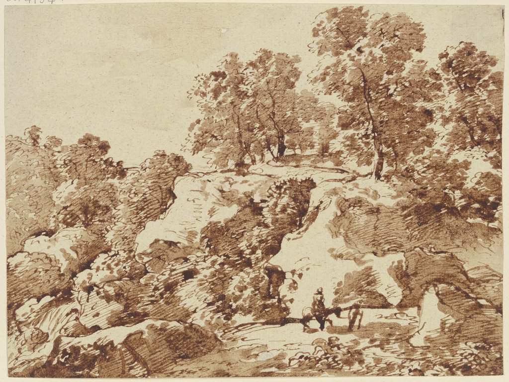 Berglandschaft mit hohen Bäumen und einem Reiter, Franz Innocenz Josef Kobell