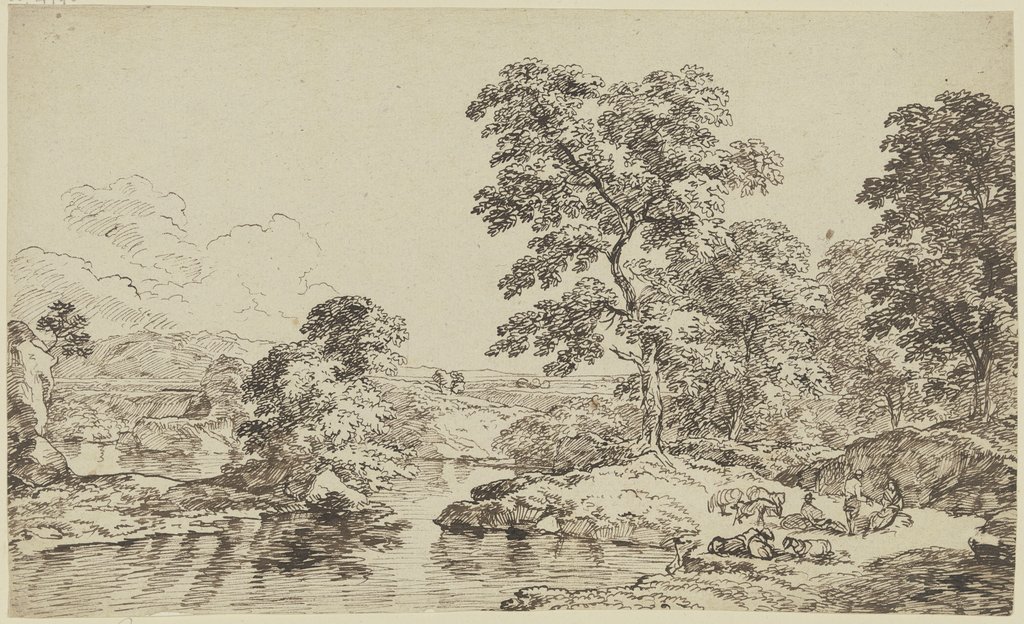 Bäume und Staffage an einem Gewässer, Franz Innocenz Josef Kobell
