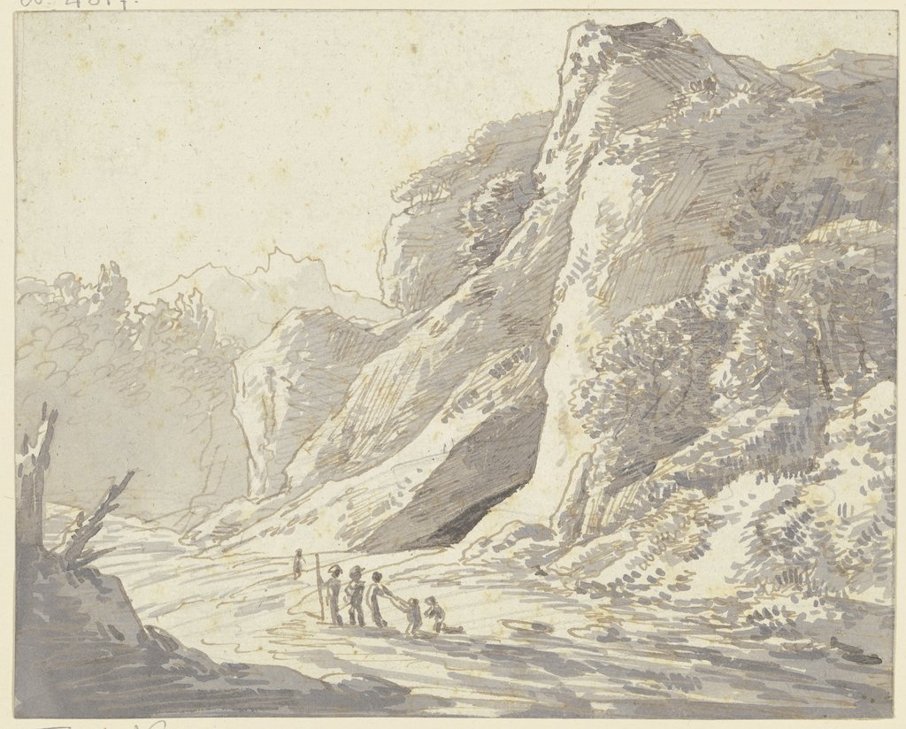 Steile Felspartie, im Vordergrund Staffagefiguren, Franz Innocenz Josef Kobell
