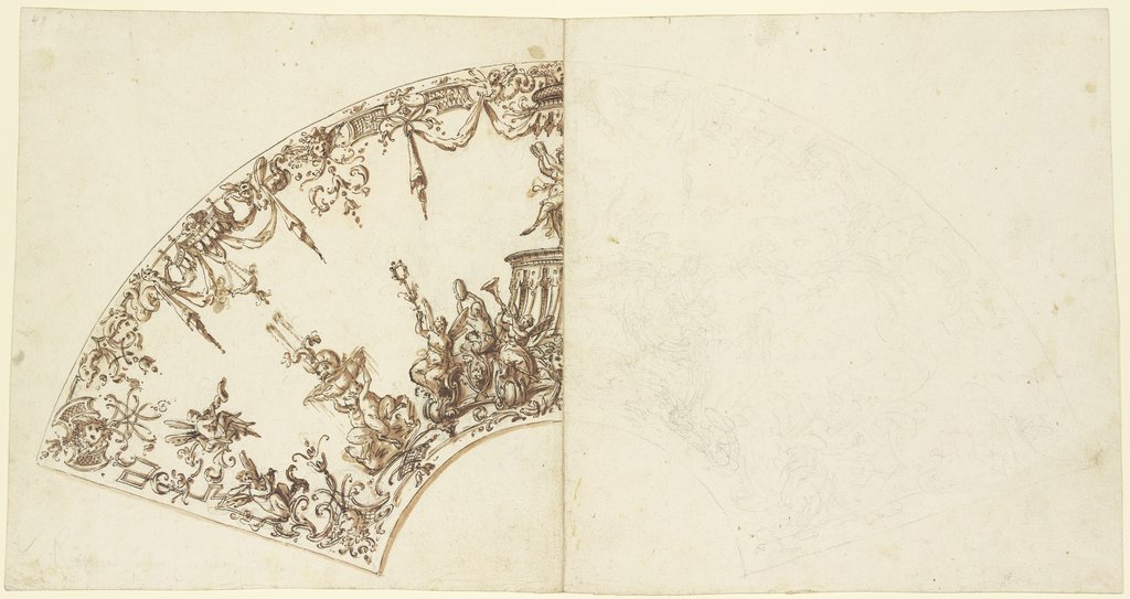 Entwurf zu einem Fächer mit dionysischen Motiven, Französisch, 18. Jahrhundert, Claude Gillot;   ?, Claude Audran III;   ?