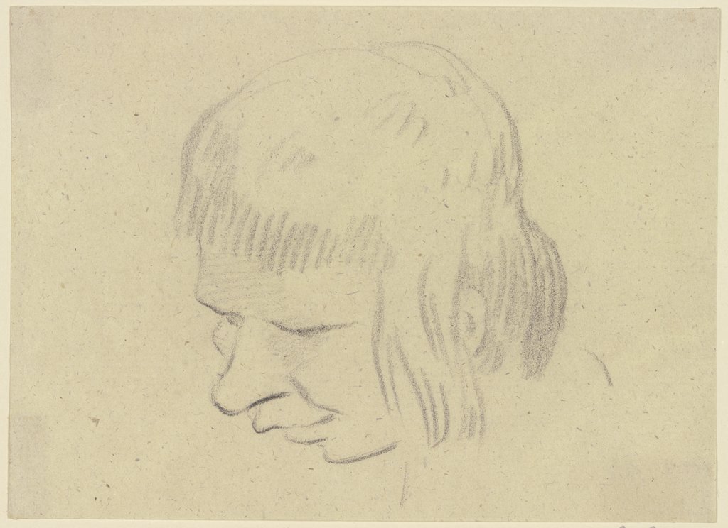 Karikaturartiger Kopf eines Mannes, nach vorne geneigt, Georg Melchior Kraus