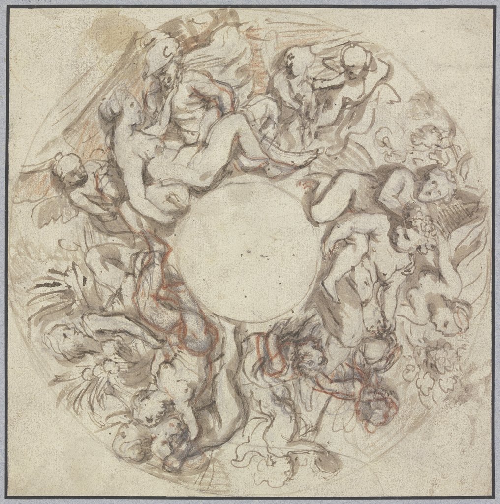 Entwurf zu einem Fayenceteller mit dionysischen Szenen, Netherlandish, 17th century