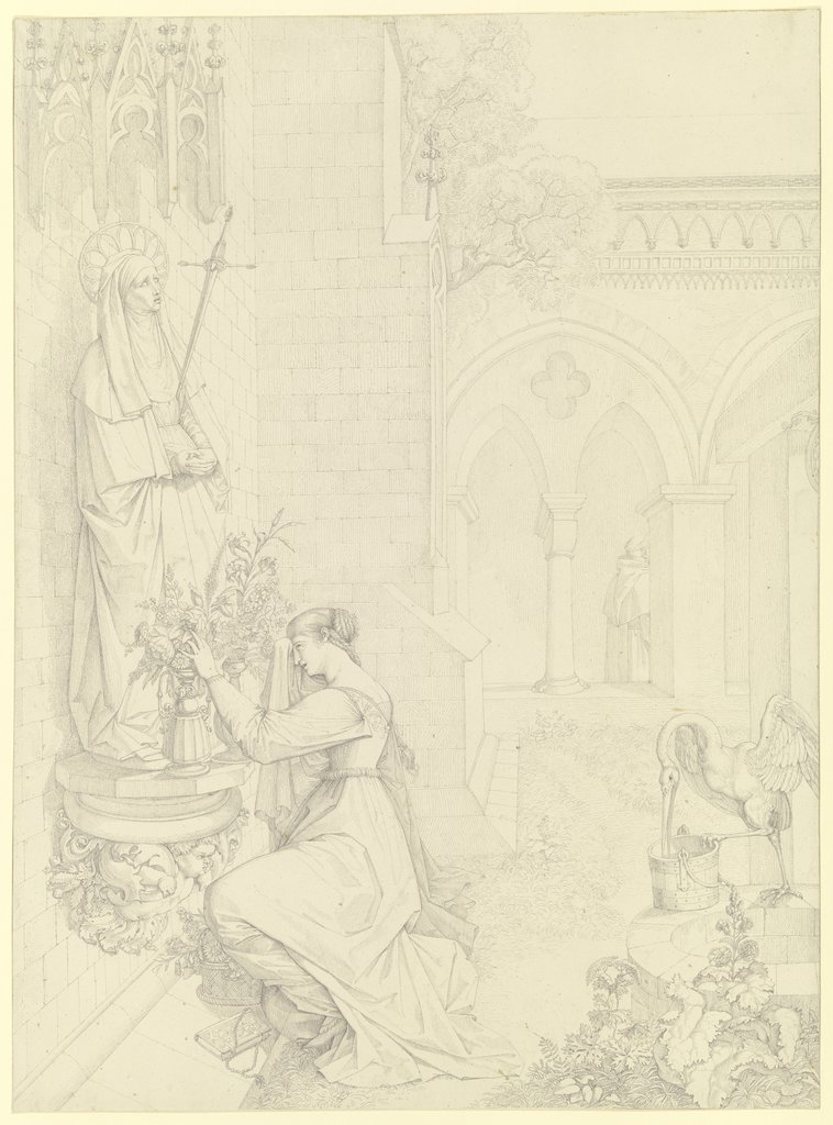 Gretchen im Klosterhofe kniend vor der Mater Dolorosa, Peter von Cornelius