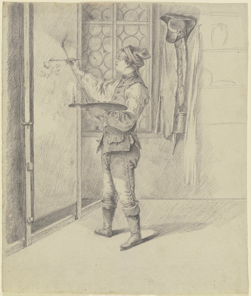 Junger Maler, ein Rollbild (Tapete) malend, bei Kerzenlicht, Johann Ludwig Ernst Morgenstern