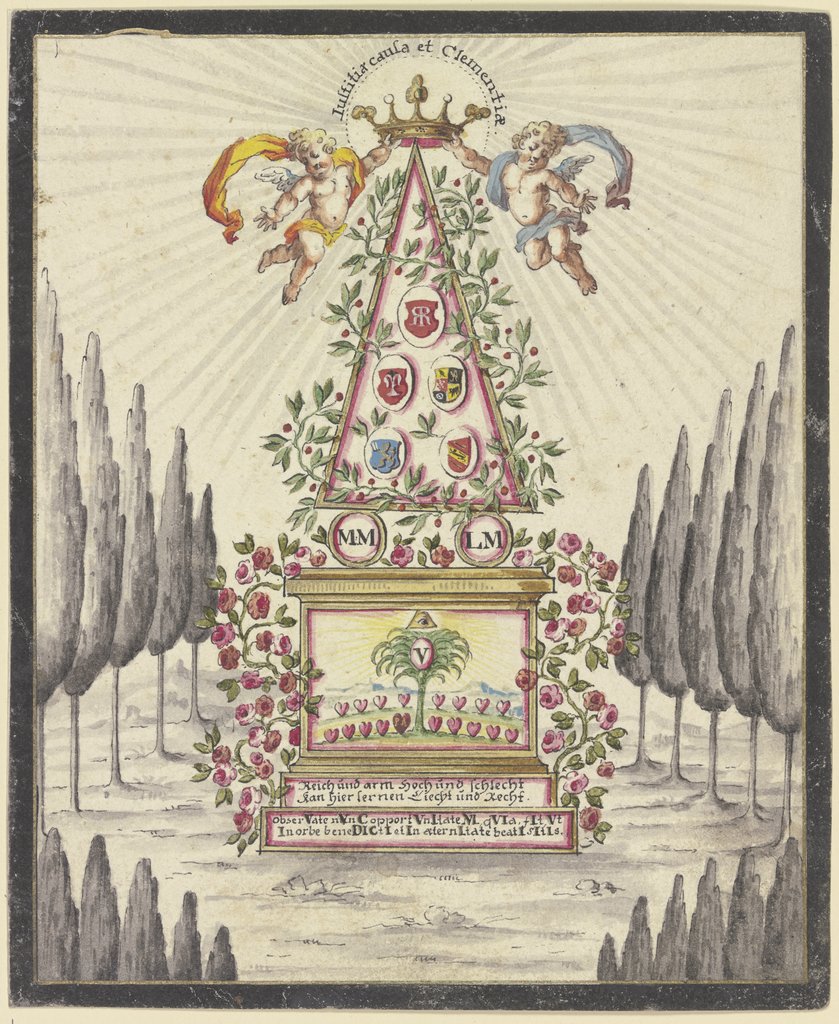 Allegorische Darstellung, Pyramide mit einem Altar, Johannes Esaias Nilson