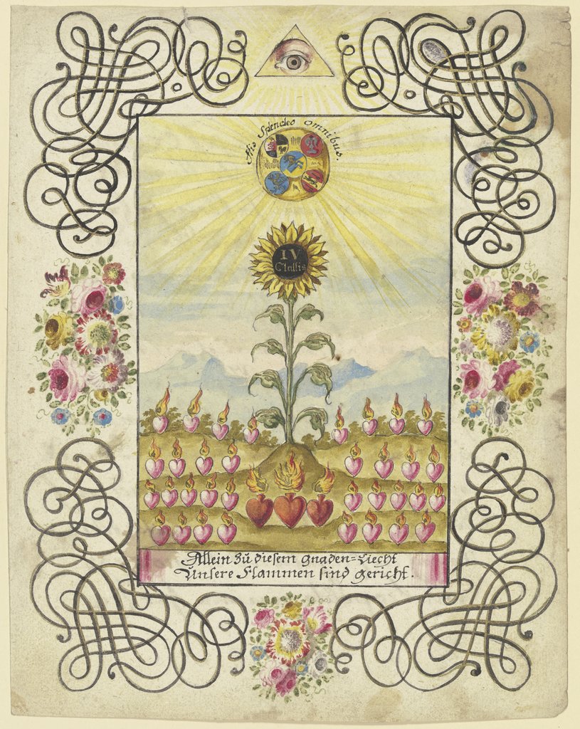 Sonnenblume mit Goldaufschrift, Johannes Esaias Nilson