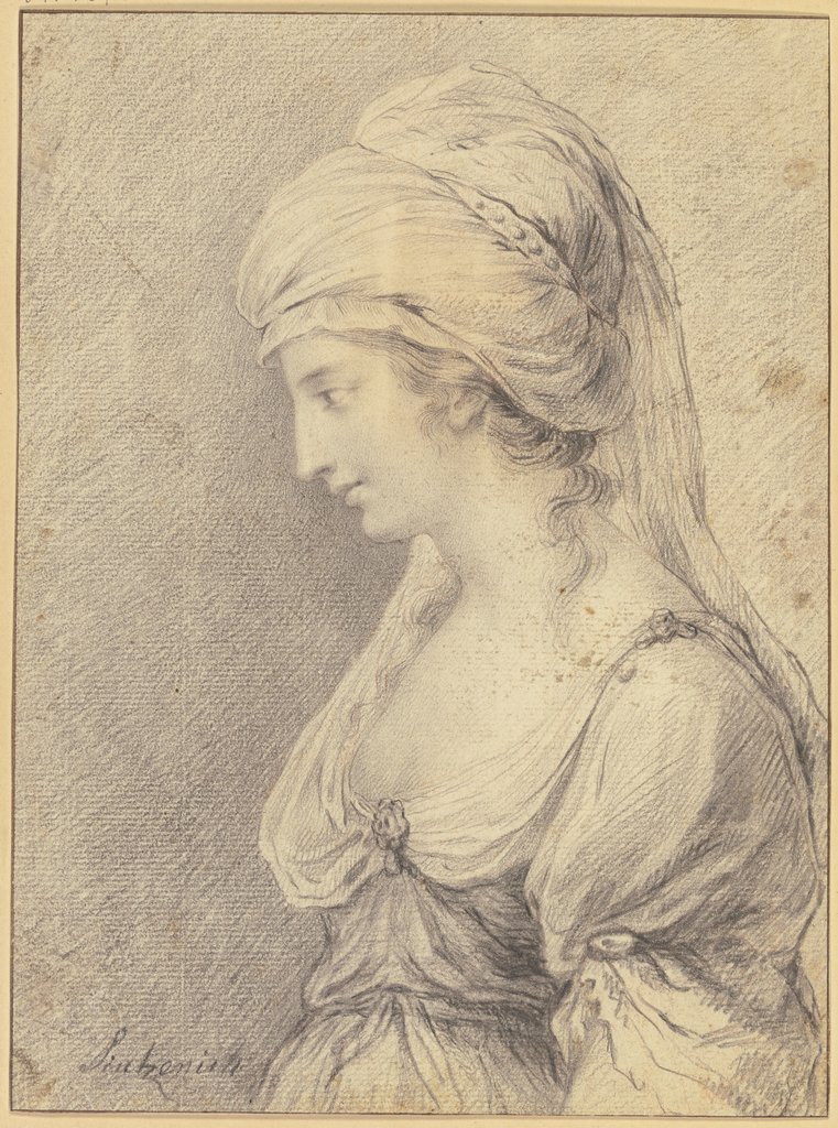 Dame mit turbanartiger Kopfbedeckung im Profil nach links (Zémire aus "Zémire et Azor"), Heinrich Sintzenich, after Giovanni Battista Cipriani