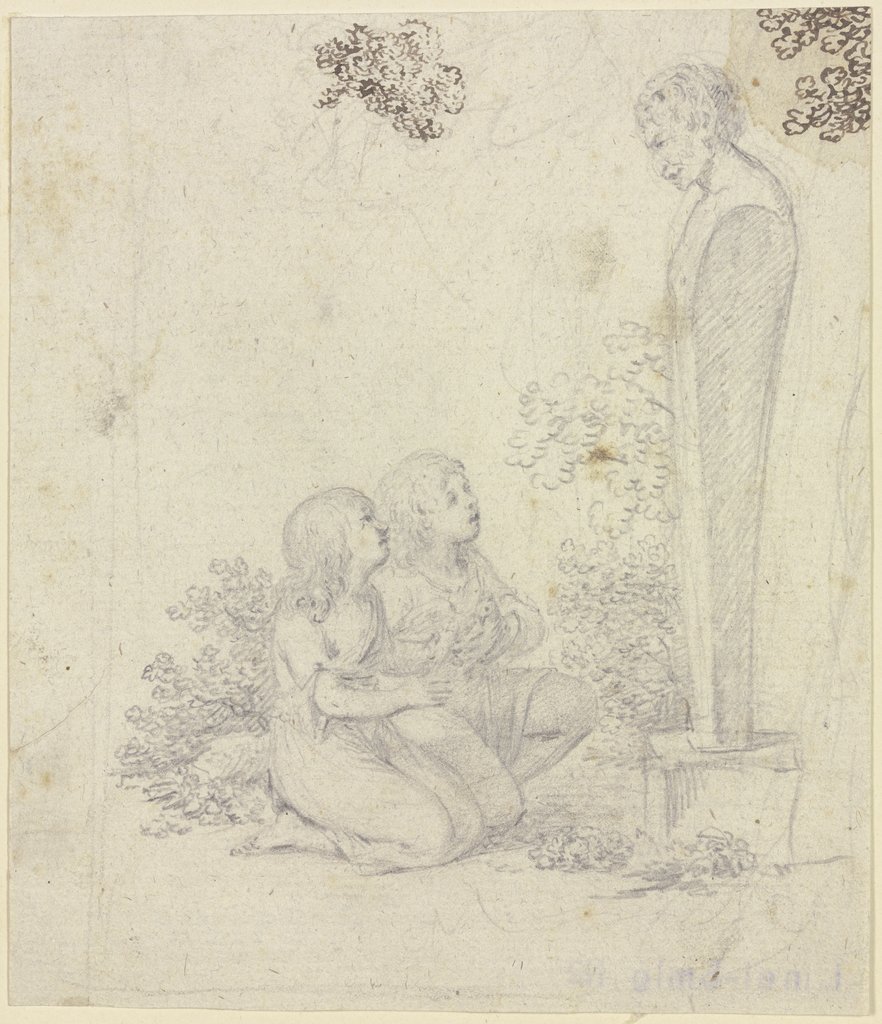 Knabe und Mädchen mit einer Taube vor einer männlichen Herme kniend, Johann Friedrich August Tischbein
