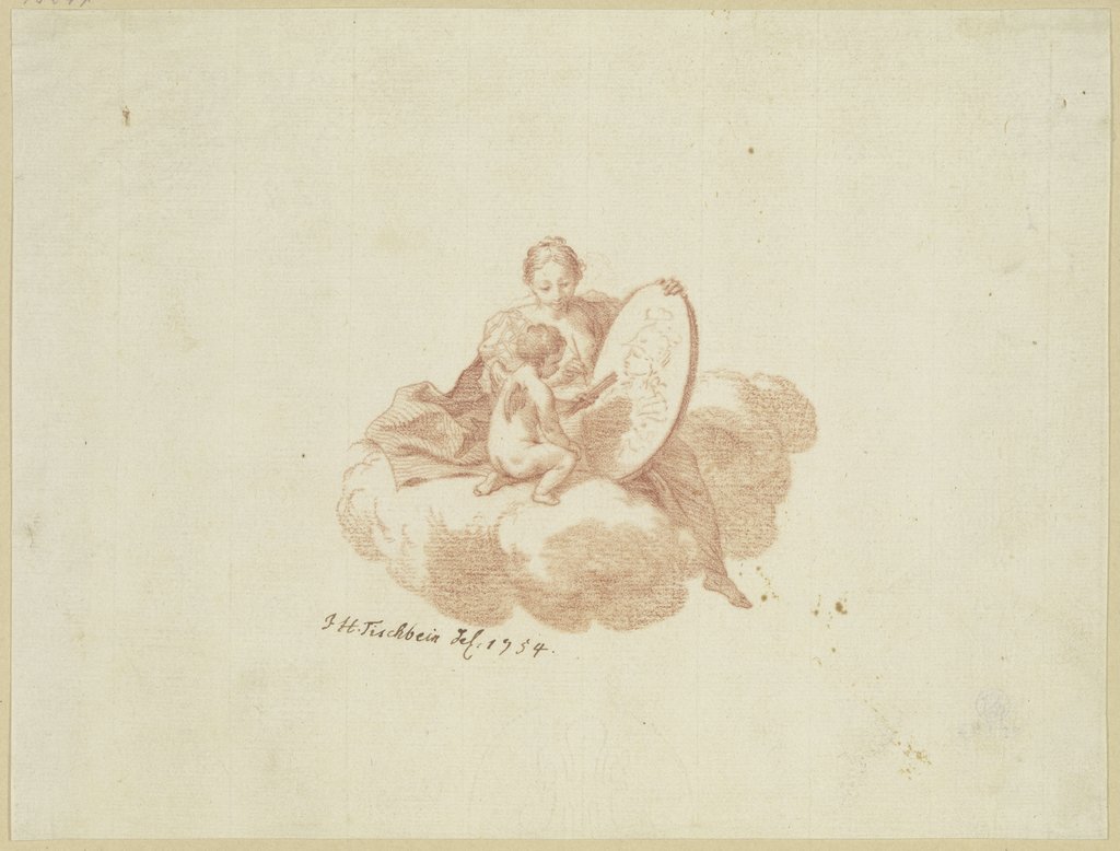 Titelblatt: Frauengestalt auf einer Wolke mit einem malenden Amor, Johann Heinrich Tischbein d. Ä.