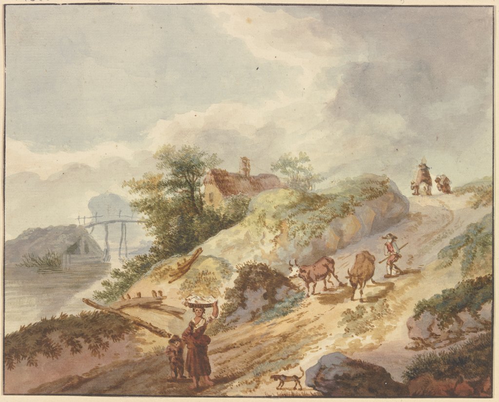 Ein Bauer treibt seine Kühe den Berg herab, Gottlieb Welté