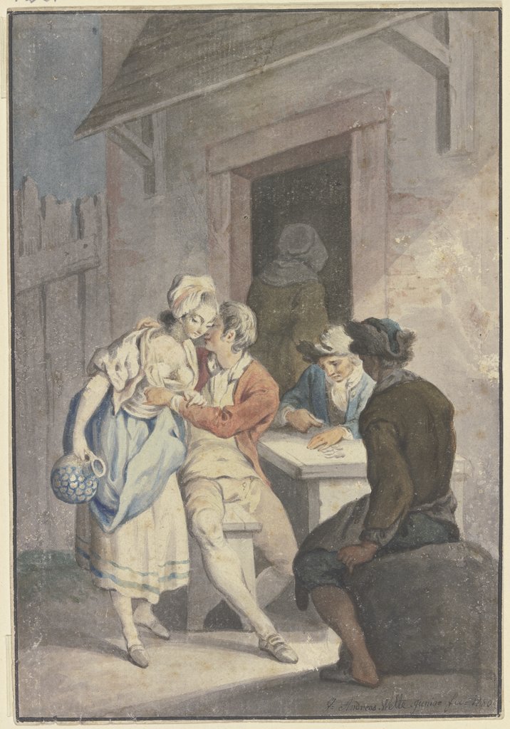 Scene in front of an inn, G. Andreas Welté d. J.