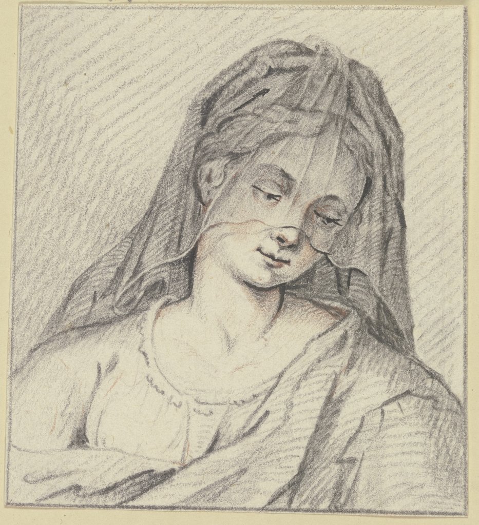 Brustbild eines herabblickenden Mädchens mit einem Schleier, G. A. Wilmans