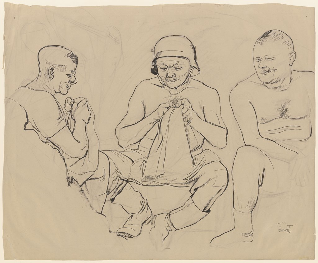 Three soldiers lousing each other, Karl Friedrich Brust