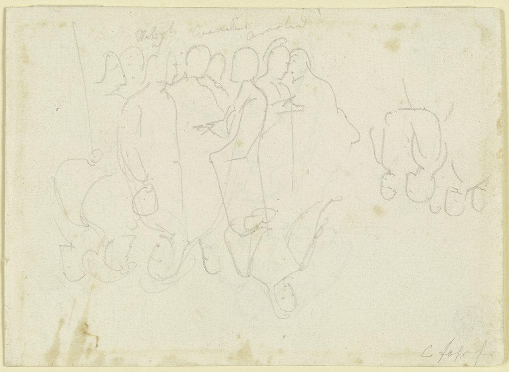 Kompositionsskizze: Gruppe stehender Männer, klappspiegelige Variante, Carl Philipp Fohr
