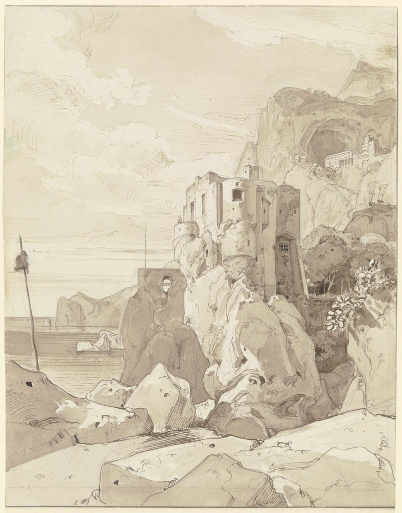 Amalfi, Blick über einen Wachturm auf S. Francesco, Ernst Fries