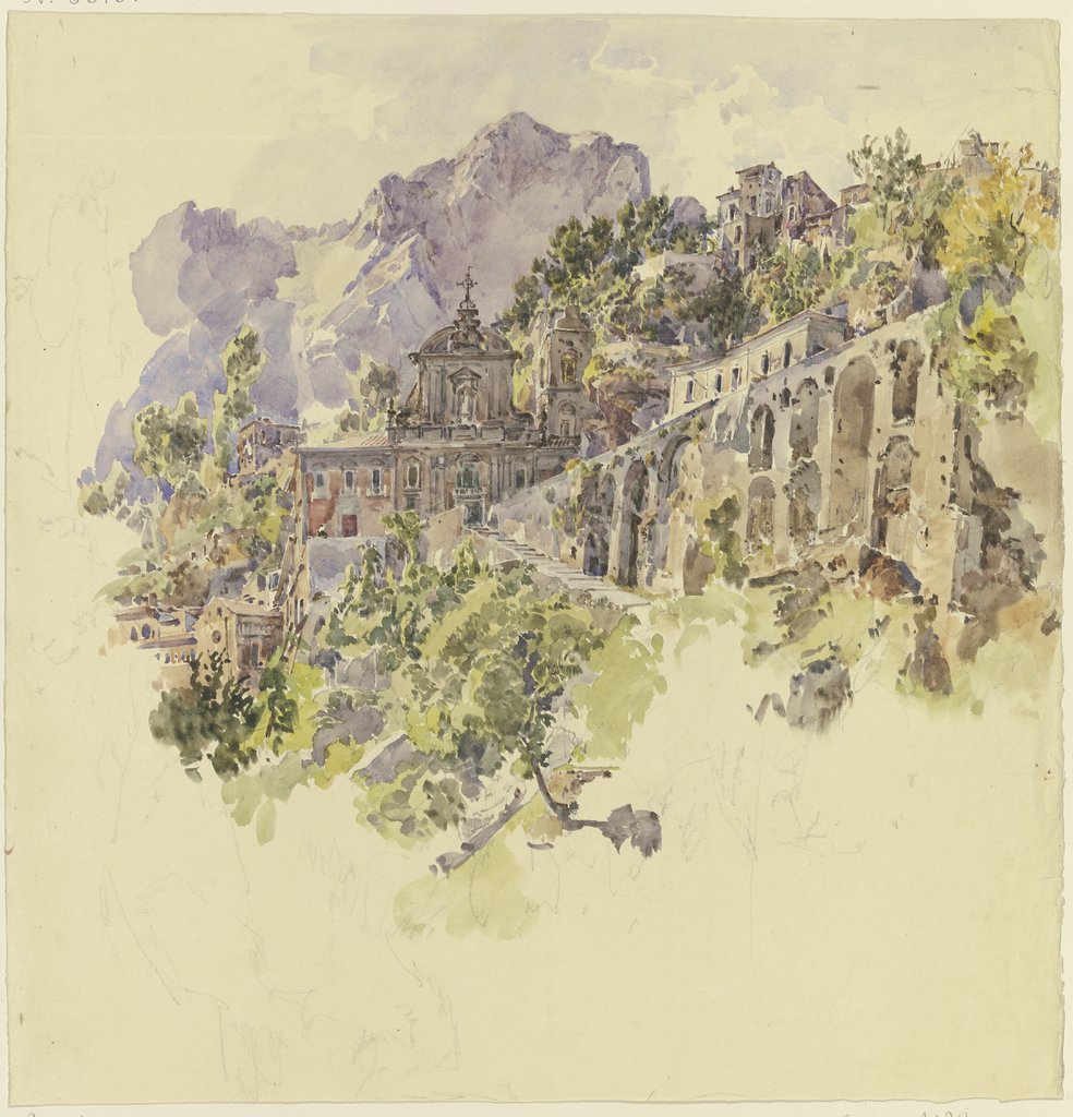 Kloster im Gebirge mit großen Terrassen und Treppen, Johann Nepomuk Rauch