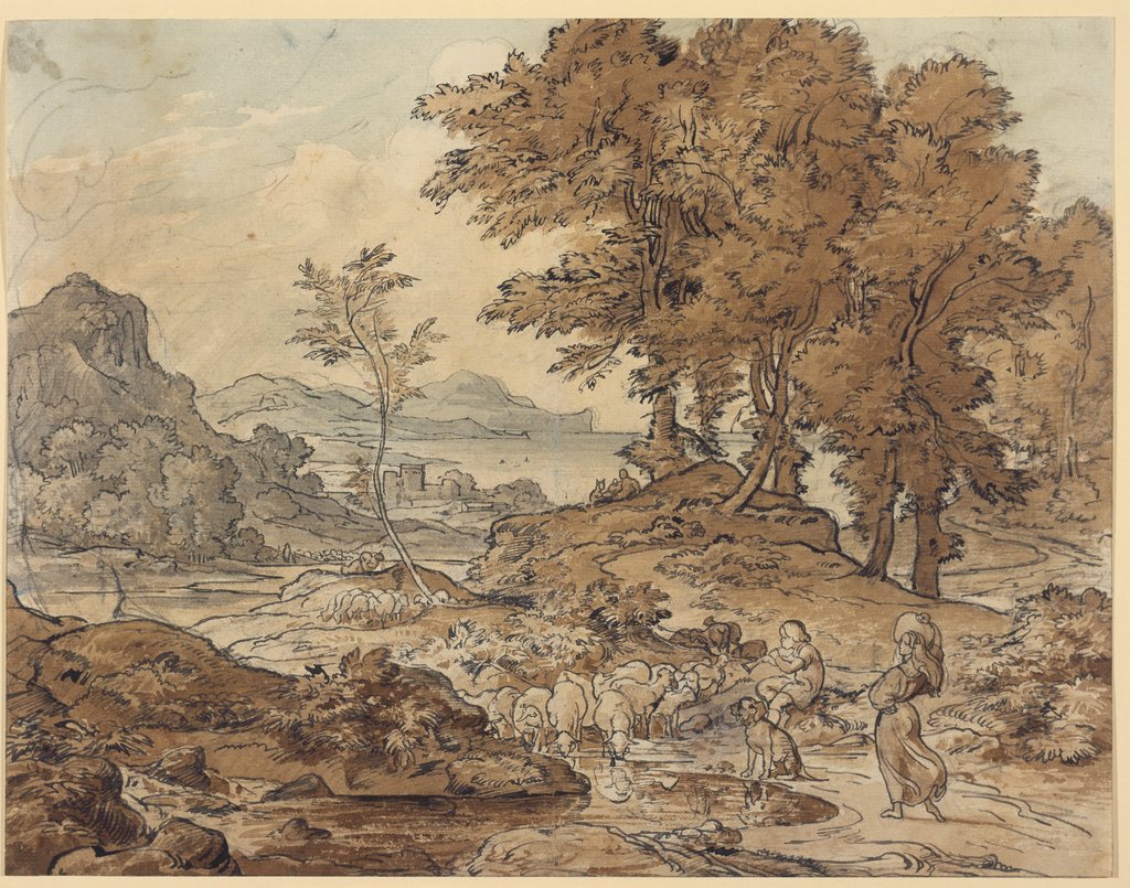 Italienische Landschaft mit Schafherden, Ludwig Richter