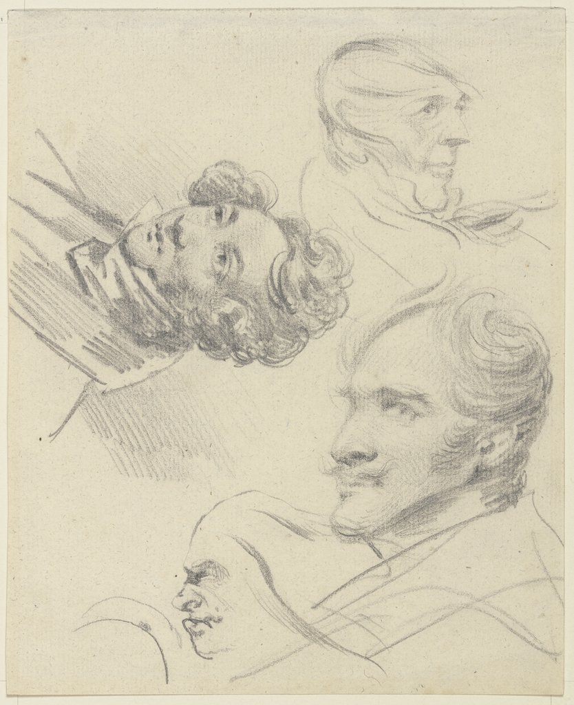 Studienblatt: Vier männliche Köpfe, Louis Ferdinand von Rayski