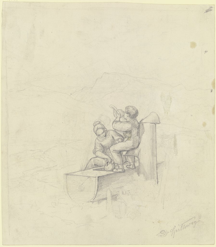 Mädchen und Junge am Brunnen, Carl Spitzweg