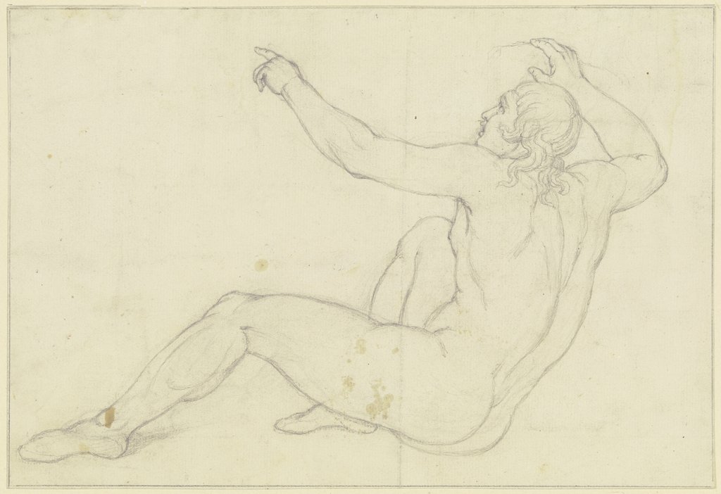 Sitzender männlicher Akt mit erhobenen Armen, Bonaventura Genelli;   attributed
