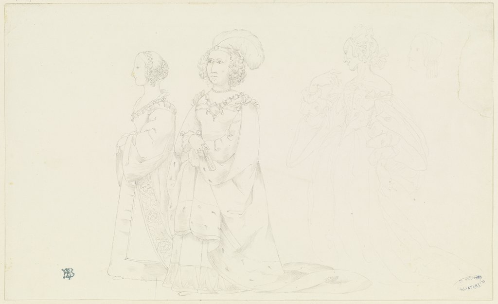 Drei Damen in kostbaren Kostümen, Ludwig Emil Grimm;   ?