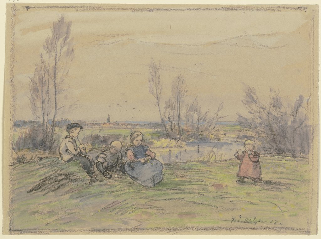 Children at the stream, Ferdinand Balzer
