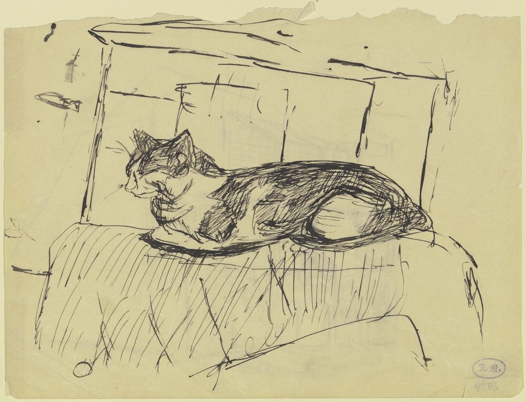 Auf einem Möbelstück liegende Katze, Max Beckmann